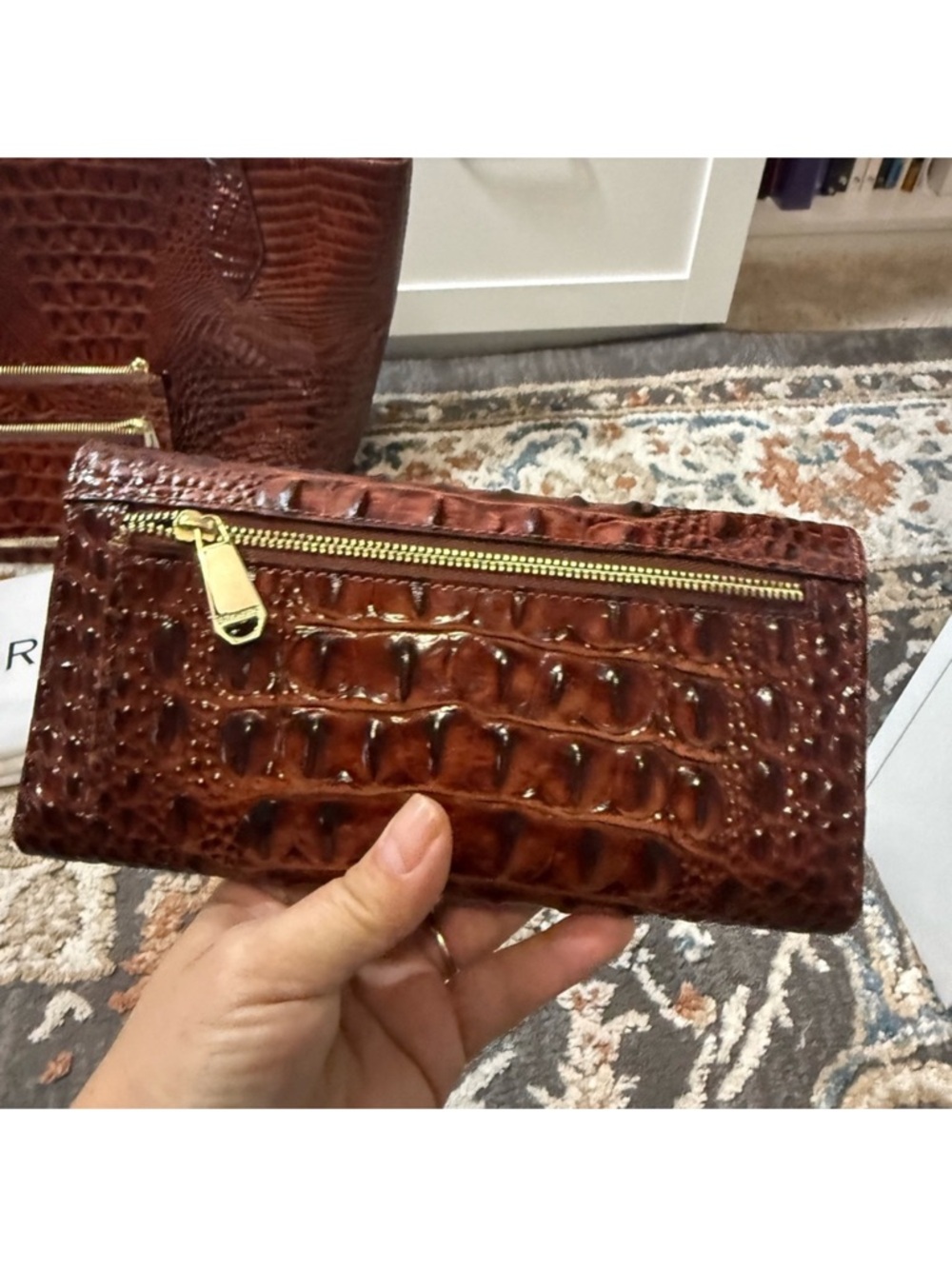 Brahmin Pecan Croc-Embossed Leather Tote with Wallet & Wristlet NWOT - Picture 4 of 7
